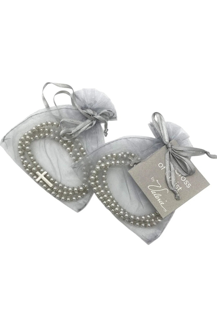 Valerie Faithful Heart 2-pack Set Faux Pearl Bracelets with Cross